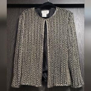 Adrianna Papell Black and Silver Gold Beaded Blazer 100% Silk Evening Jacket